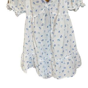 Simply Southern Babydoll Mini Dress Top XL White Blue Floral Cutout Back NWT